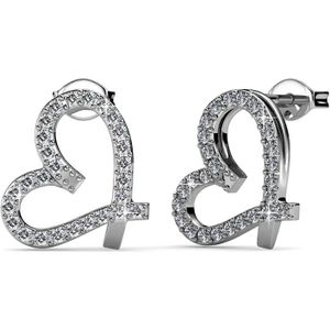 Liefdevolle Oorknopjes met Swarovski kristallen Hart - Zilver