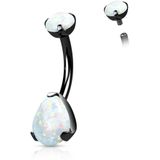Intern geschroefde Naveliercing van titanium met Prong Set Opaal steentjes - Zwart - Wit