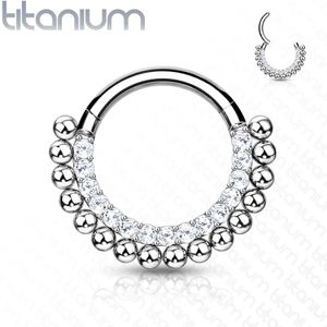 Titanium ring met vast segment en lijn of kristallen en kralen – 8 mm