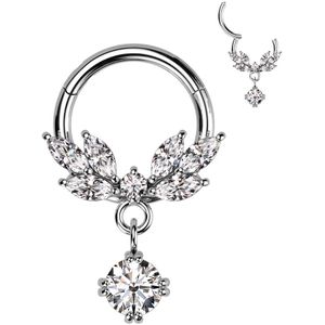 Segment Ring met kristallen ornament en glimmend hangertje – 10 mm – Zilver
