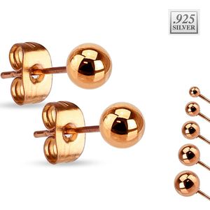 Sterling Zilveren Oorknopjes met klassiek balletje - Rose Goud - 4 mm