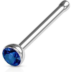 Neuspiercing met gekleurd kristal - 0.8 mm - blauw