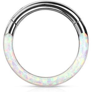 Piercing ring met vast segment en voorkant opaal steen – 1.6 mm – 8 mm – Opaal Wit