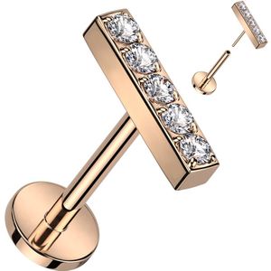 Titanium Threadless Labret Piercing met kristallen staafje – Rose Goud