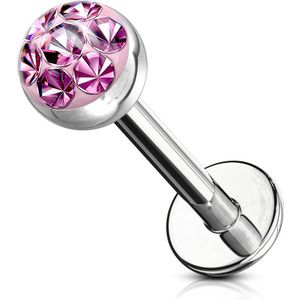 Labret met Oostenrijks kristal 1.2 mm - 8 mm - roze