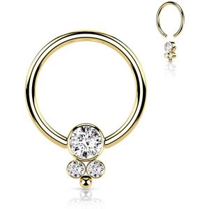 Ball Closure Ring met Cluster van Drie Ronde Steentjes - Goud - 1.2 mm - 10 mm