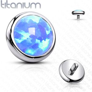 Intern geschroefde titanium piercing disc top met opaal steentje - 1.2 mm – Blauw – 3 mm