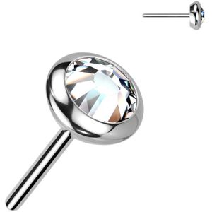 Threadless platte Titanium ronde top met Bezel set Kristal - Zilver - 4mm - Helder