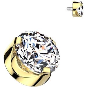 Intern Geschroefd Titanium Topje met Prong Set Steentjes met Platte Achterkant - Goud - 1.2 mm - 4 mm - Helder