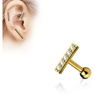 Gouden helix piercing met 9 mm lang staafje als top