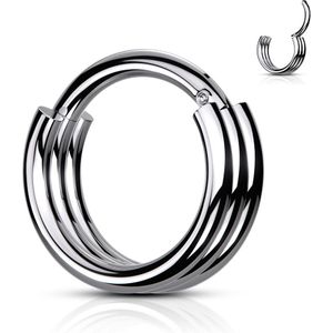 Gekleurde Chirurgisch Stalen Segmentring met ScharnierPiercing ring met vast segment en drie lagen – 8 mm – Zilver