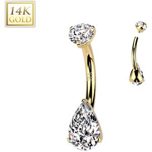 Intern Geschroefde 14Kt. Gouden Navelpiercing met Traanvormige Prong Set Steen - Goud