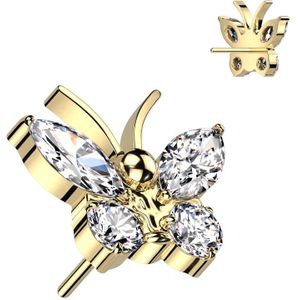 Threadless Titanium Vlinder Top met Kristalletjes - Goud - Helder