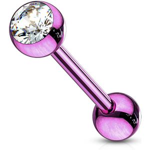 Titanium plated barbell met 1 steentje - paars / helder