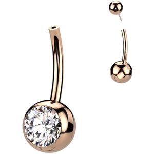 Titanium Threadless Navelpiercing met Bezel Set Kristal - Rose Goud - 10 mm - 6 mm - Helder