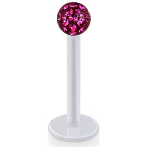 Acryl labret met gekleurd Ferido kristallen balletje - 8 mm - 3 mm - fuchsia
