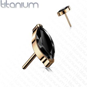 Massief Gekleurde Titanium Threadless Ovalen Top met Gekleurde Steentjes - Rosé Goud - Zwart