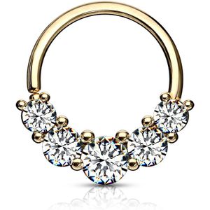 Piercing ring met 5 prong set heldere kristallen – Goud