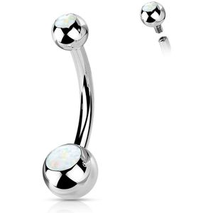 Titanium intern geschroefde navelpiercing met Opaal gevulde balletjes - Zilver - 5 & 8 mm - Wit