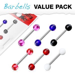 Set van zes barbells in basis kleuren