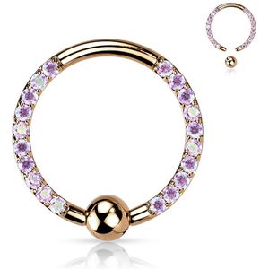 Titanium Ball Closure Ring met Belegd met Naarvoren Gerichte Steentjes - Rosé Goud - 8 mm - Aurora Borealis