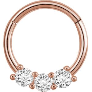 Piercing ring met vast segment en 3 prong set kristallen – 9 mm – Rosé Goud