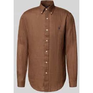 Regular fit linnen overhemd met button-downkraag