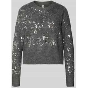 Only - ONLALTA LS SEQUIN O-NECK KNT - Trui - Dark Grey Melange - Lange Mouwen