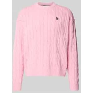 Gebreide pullover met kabelpatroon en labelstitching