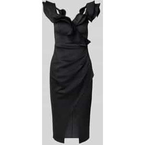 Knielange cocktailjurk met volants