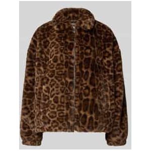 Jack van imitatiebont met platte kraag en ritssluiting