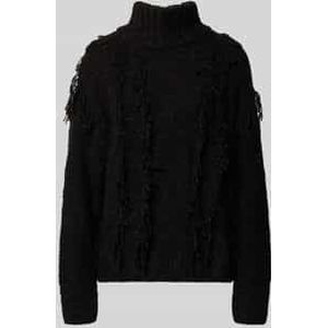 Gebreide pullover met opstaande kraag en franjes