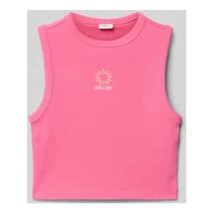 Kleding - Crop Top - Geribde Katoenmix - Ronde Hals - Borduursel