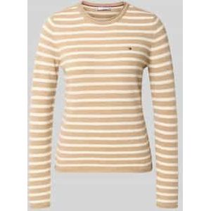 Tommy Hilfiger - Gebreide Trui - Safari Canvas Htr/Ivory Petal Stp - Van Zuivere Wol