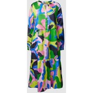 Midi-jurk met all-over motief, model 'Open Constructed Volant'