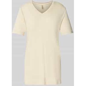 T-shirt met geribde V-hals, model 'EMEL'