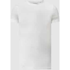 T-shirt met geribde ronde hals