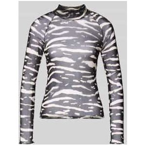 Shirt met lange mouwen van mesh met opstaande kraag