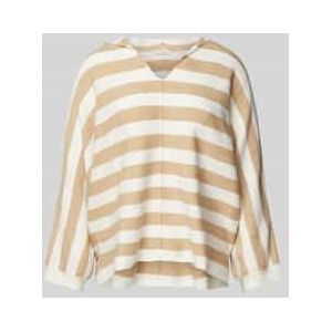 Beige Melange - Pullover - Knit Stripe - Capuchon - V-hals - 3/4-mouwen