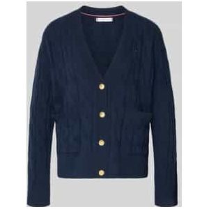 Tommy Hilfiger - SOFT WOOL CABLE CARDIGAN - Vest - Dark Night Navy - Knoopsluiting - V-hals