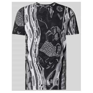 T-shirt met geribde ronde hals