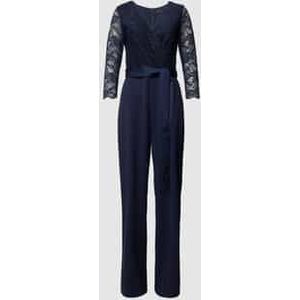 SWING - Jumpsuit - Effen - Materiaalmix met Stretch - V-hals - Strikceintuur
