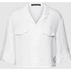 Korte linnen blouse met siergarnering, model 'Mai'