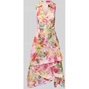 Cocktailjurk met platte kraag en V-hals