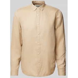 Regular fit linnen overhemd met labelstitching