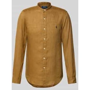 Slim fit linnen overhemd met opstaande kraag