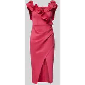 Knielange cocktailjurk met volants