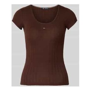 TOMMY JEANS - TJW SLIM IRREGULAR RIB SS - Shirt - Rich brown - Korte Mouwen