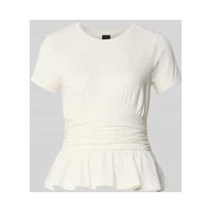 T-shirt met geribde ronde hals