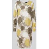 Marc Cain - Jurk - Kaki - Bloemenprint - Knielengte - Lange Mouw